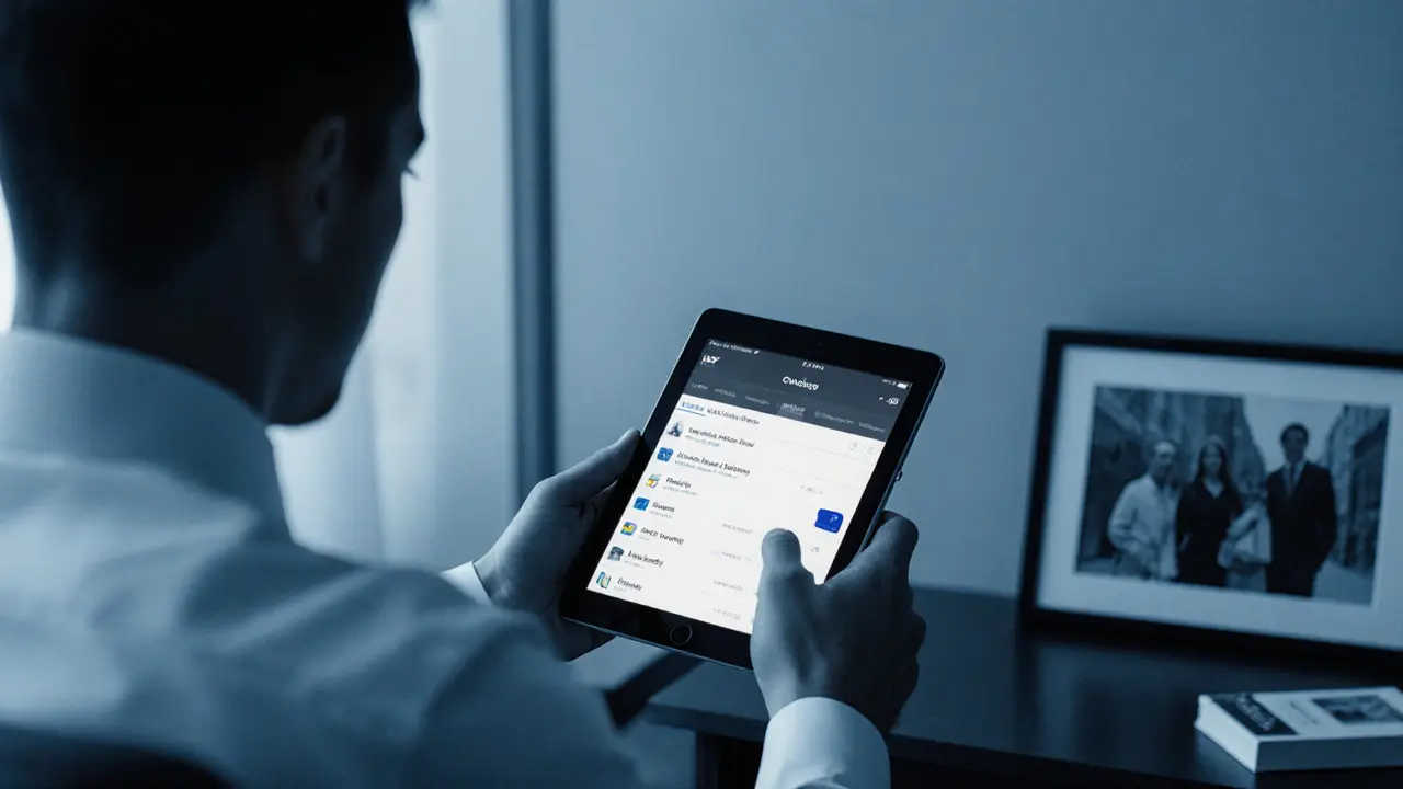 A male companion presents a curated cultural itinerary to a client in a high-end hotel suite, hinting at a discreet professional relationship.