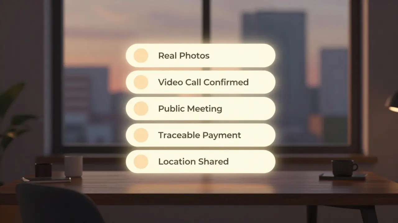 A digital checklist with key safety criteria glowing softly above a desk in a quiet Milan apartment.